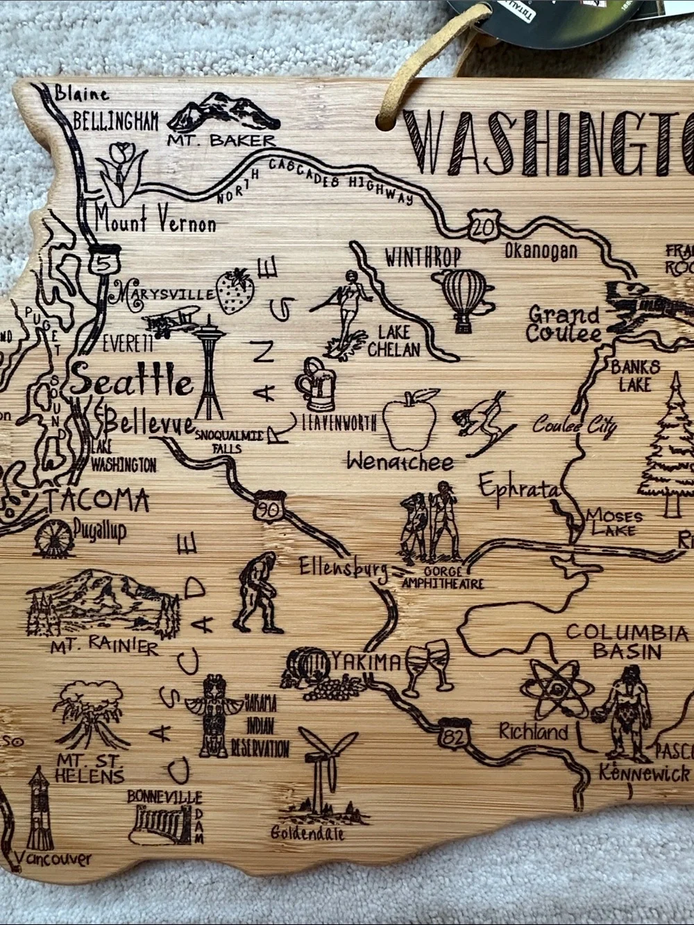 Totally Bamboo Destination Washington State State-Shaped Serving Cutting Board